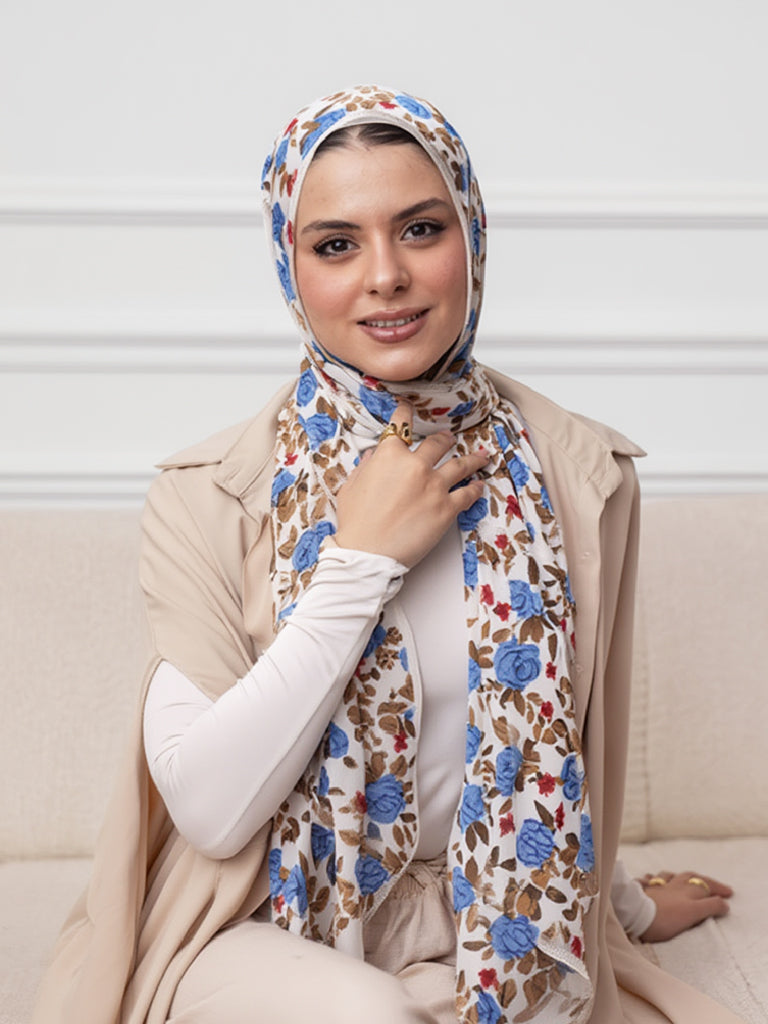 طرحة شيفون مطبوعة (نقشة ورود)