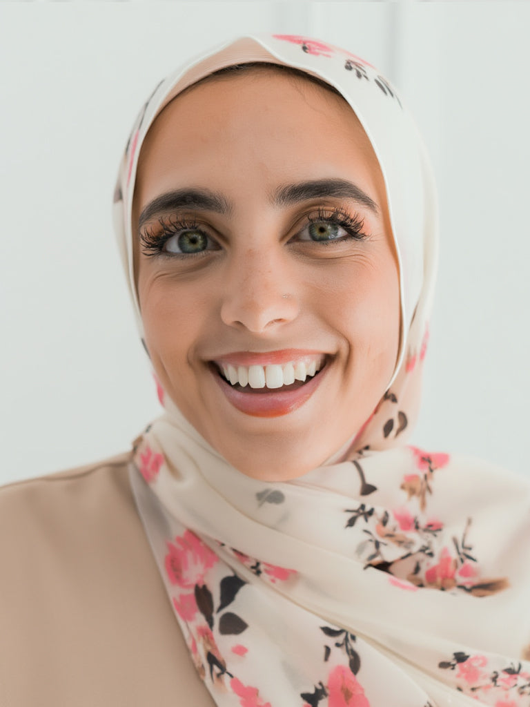 طرحة شيفون مطبوعة (نقشة ورود روز)