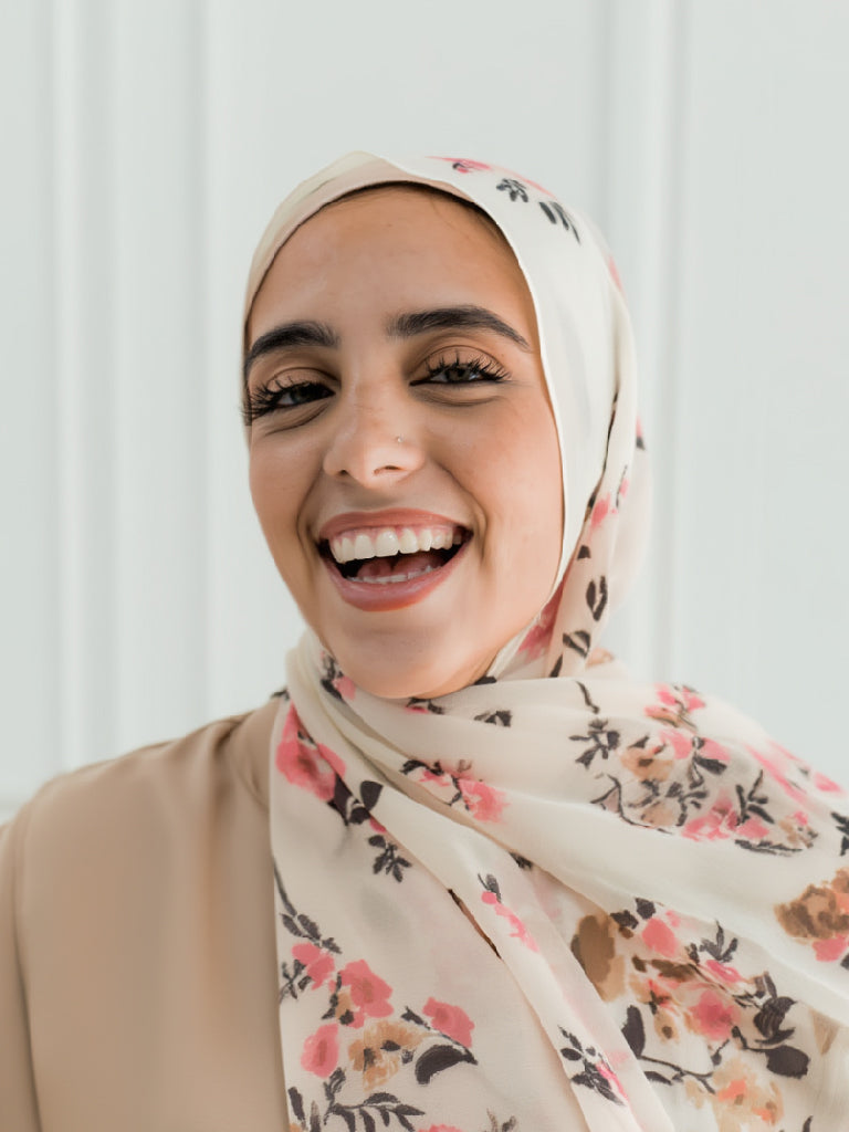 طرحة شيفون مطبوعة (نقشة ورود روز)