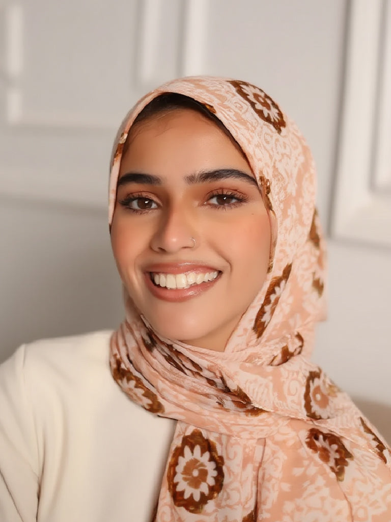 طرحة شيفون مطبوعة (نقشة عربية)