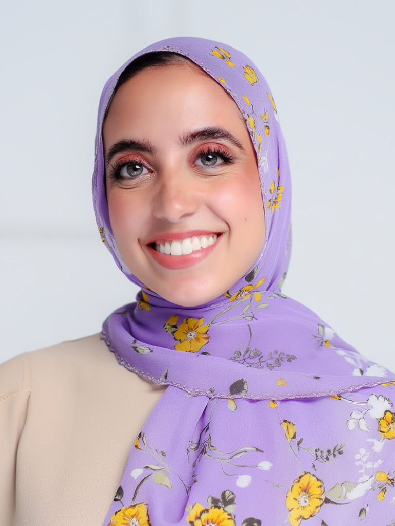 طرحة شيفون مطبوعة (ورود بنفسجي)