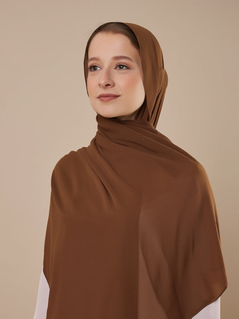 طرحة شيفون سادة | بني