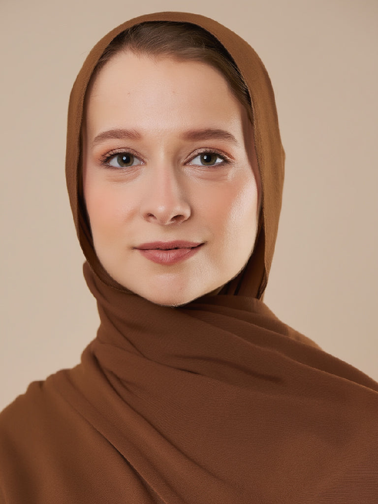 طرحة شيفون سادة | بني