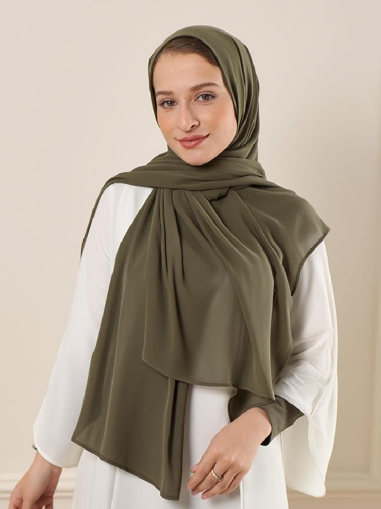 طرحة شيفون سادة | زيتي