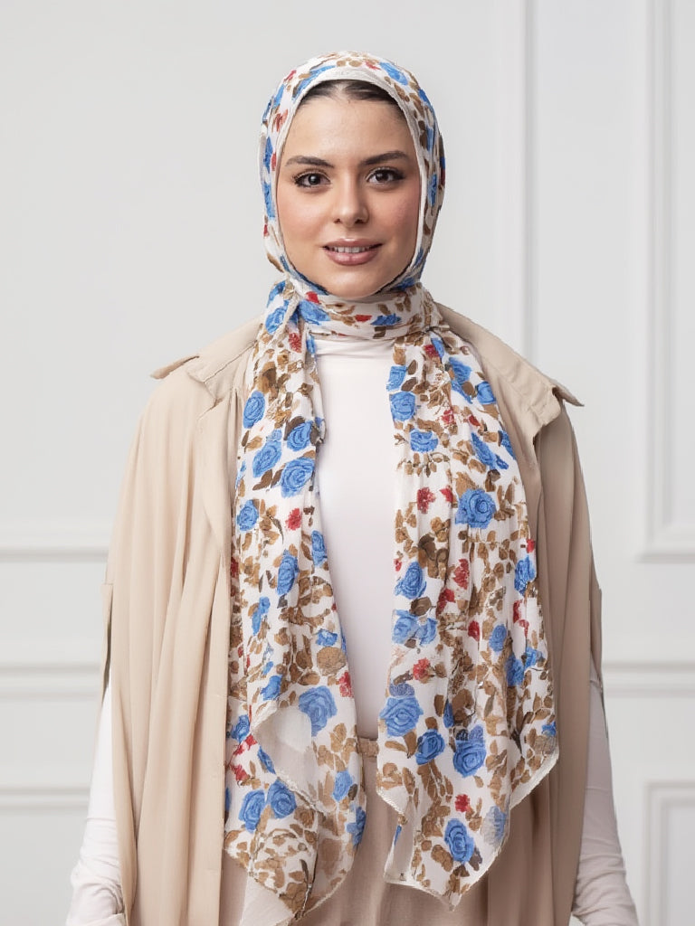 طرحة شيفون مطبوعة (نقشة ورود)